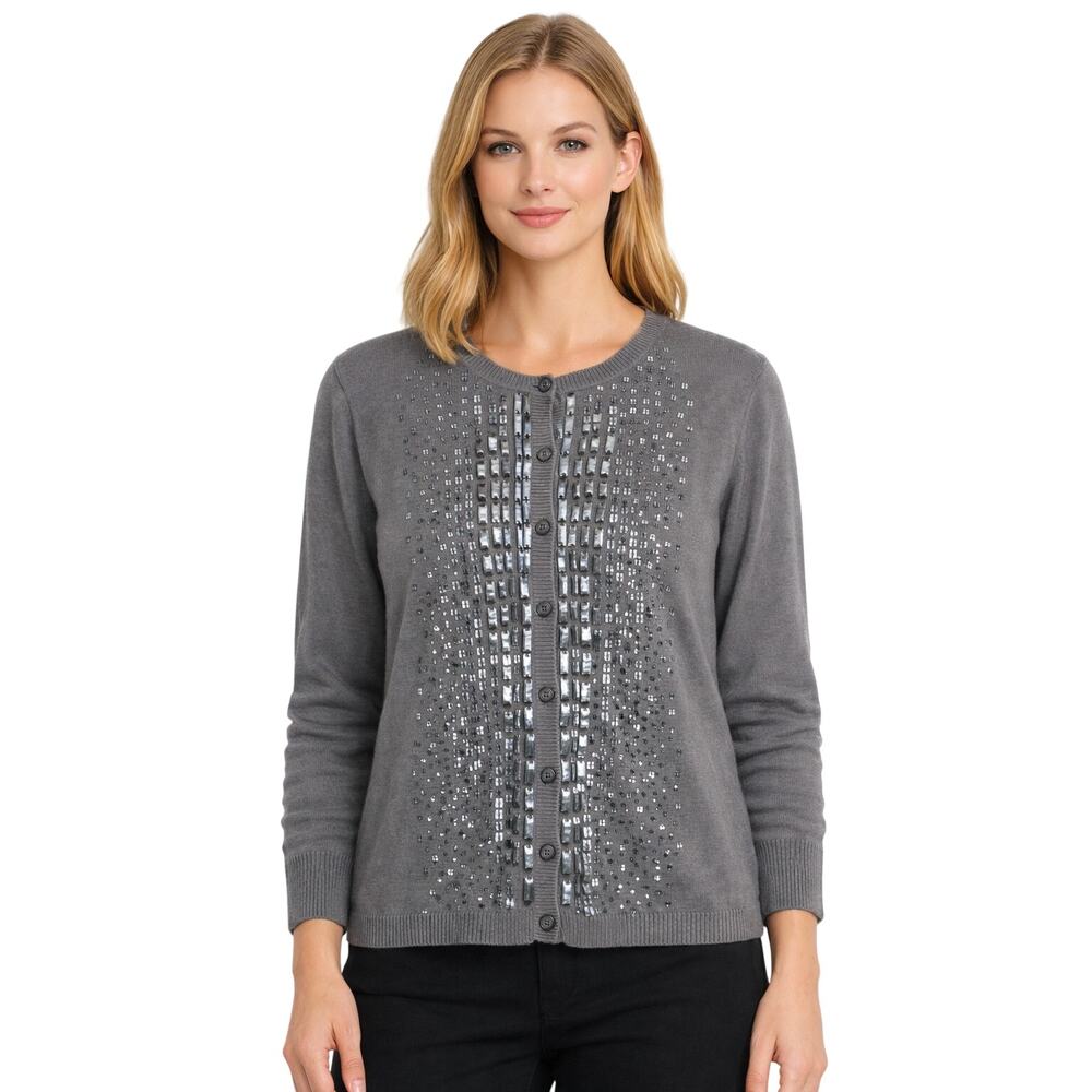 Victor Costa Occasion Beaded Top Size Medium – Silver Embellished Party Piece